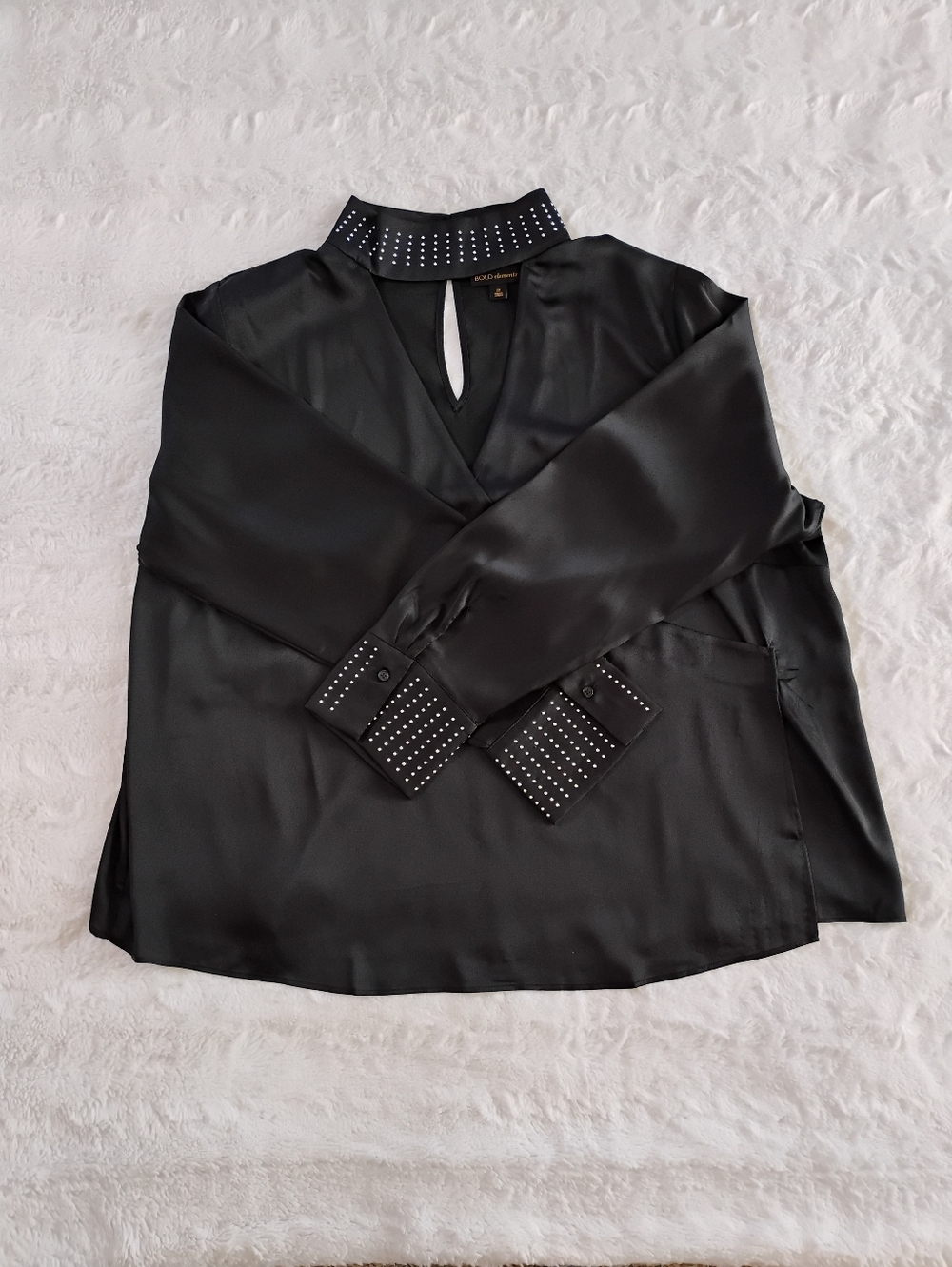 Bold Elements Studded Satin V-Neck Choker Blouse